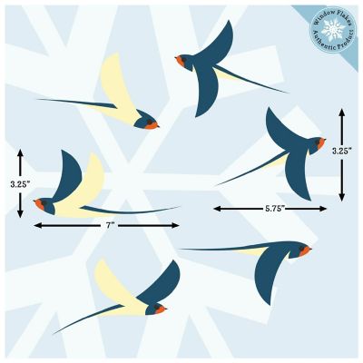 WINDOW FLAKES WINDOW CLINGS - ILLUSTRATED SWALLOWS SET OF 6 Image 1