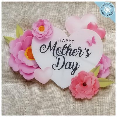 WINDOW FLAKES WINDOW CLINGS - MOTHER'S DAY HEART WITH FLOWERS WINDOW CLING Image 1
