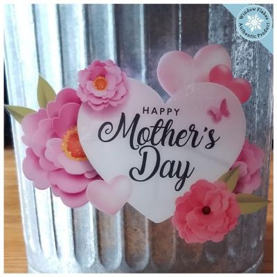 WINDOW FLAKES WINDOW CLINGS - MOTHER'S DAY HEART WITH FLOWERS WINDOW CLING Image 3