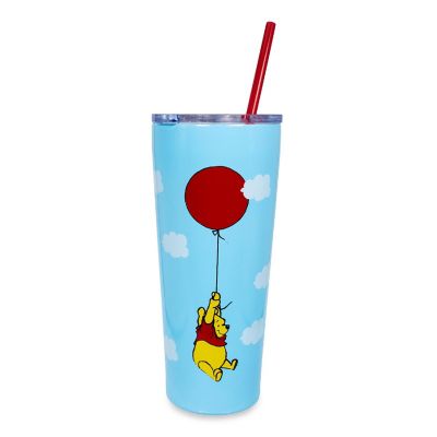 Winnie the Pooh Balloon Stainless Steel Tumbler With Straw  Holds 22 Ounces Image 1