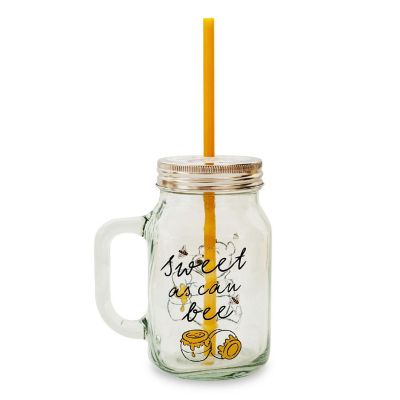 Winnie the Pooh Sweet as Can Bee 21 Ounce Glass Mason Jar With Lid and Straw Image 1