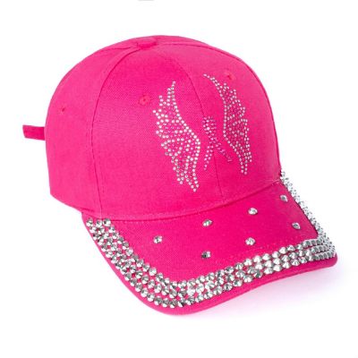 Womens Breast Cancer Awareness Bling Baseball Cap - "Angel Wings" Image 1