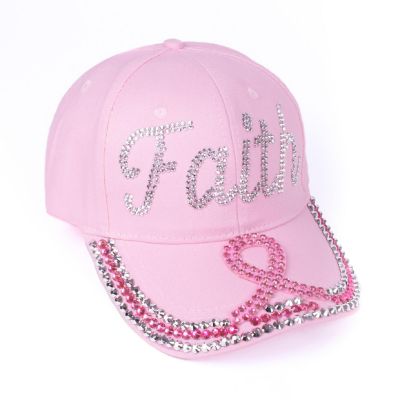 Womens Breast Cancer Awareness Bling Baseball Cap - "Faith" Image 1