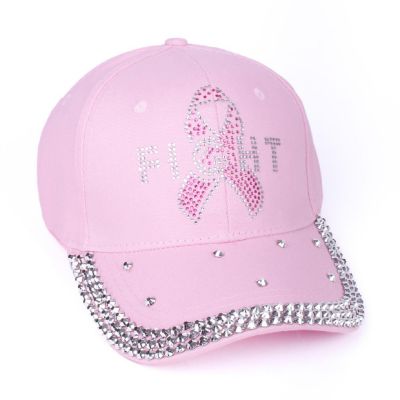 Womens Breast Cancer Awareness Bling Baseball Cap - "Fight" Image 1