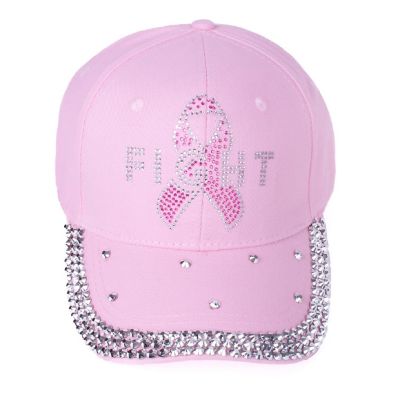 Womens Breast Cancer Awareness Bling Baseball Cap - "Fight" Image 1