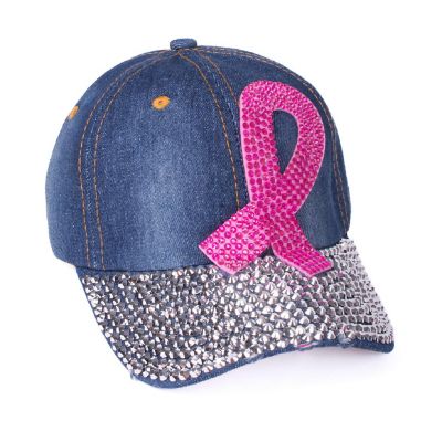 Womens Breast Cancer Awareness Bling Baseball Cap - "Pink Ribbon" Image 1