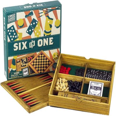 Wooden Games Compendium  Portable Six in One Combination Game Set Image 1
