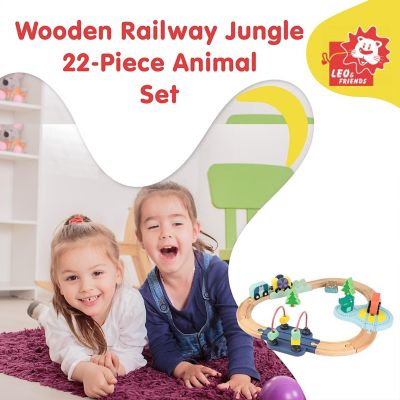 Wooden Railway Jungle 22-Piece Animal Set w/Magnetic Train Cars and Puzzle Railway 18mo+ Image 1