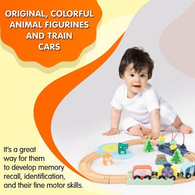 Wooden Railway Jungle 22-Piece Animal Set w/Magnetic Train Cars and Puzzle Railway 18mo+ Image 2