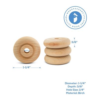 Woodpeckers Crafts, DIY Unfinished Wood 1-1/4", 3/8" Thick Classic Wheels Pack of 24 Image 3