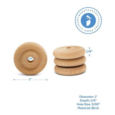 Woodpeckers Crafts, DIY Unfinished Wood 1", 1/4" Thick Classic Wheels Pack of 25 Image 3