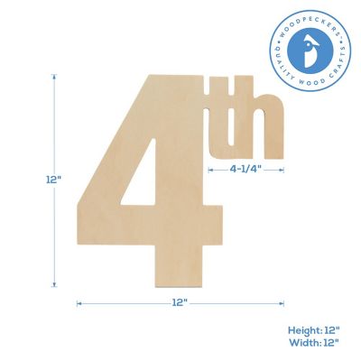 Woodpeckers Crafts, DIY Unfinished Wood 12" 4th Cutouts, Pack of 5 Image 2