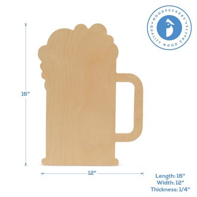 Woodpeckers Crafts, DIY Unfinished Wood 12" Beer Mug Cutout, Pack of 3 Image 3