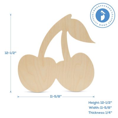 Woodpeckers Crafts, DIY Unfinished Wood 12" Cherries Cutouts, Pack of 3 Image 2