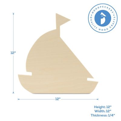 Woodpeckers Crafts, DIY Unfinished Wood 12" Sailboat Cutouts, Pack of 3 Image 2
