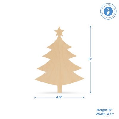 Woodpeckers Crafts, DIY Unfinished Wood 6" Christmas Tree with Star Cutout, Pack of 12 Image 2