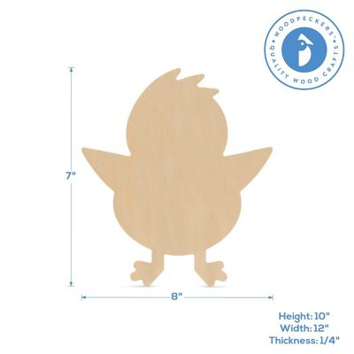 Woodpeckers Crafts, DIY Unfinished Wood 8" Chick Cutout Pack of 1 Image 2