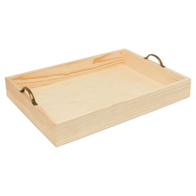 Woodpeckers Crafts, DIY Unfinished Wood Set of 3 Rectangular Trays with Metal Handles Image 3