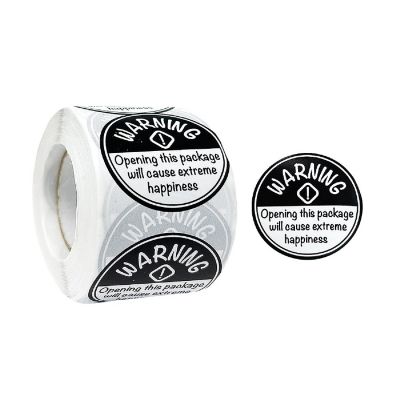 Wrapables 1.5 inch Black Extreme Happiness Warning Small Business Thank You Stickers Roll, Labels for Boxes, Envelopes, Bags and Packages (500pcs) Image 1