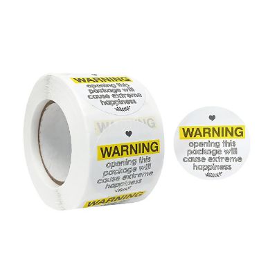 Wrapables 1.5 inch Yellow Extreme Happiness Warning Small Business Thank You Stickers Roll, Labels for Boxes, Envelopes, Bags and Packages (500pcs) Image 1