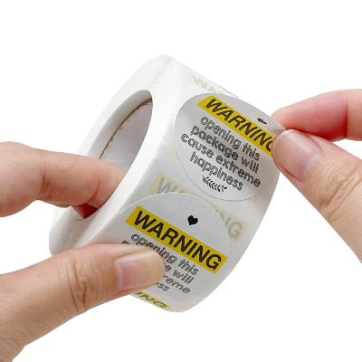 Wrapables 1.5 inch Yellow Extreme Happiness Warning Small Business Thank You Stickers Roll, Labels for Boxes, Envelopes, Bags and Packages (500pcs) Image 2