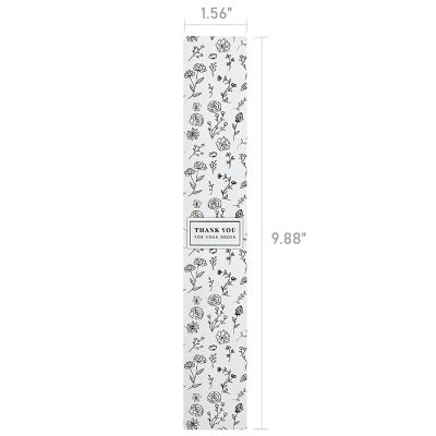 Wrapables 1.56" x 9.88" Rectangular Thank You Sealing Stickers and Package Labels (100pcs), Black & White Floral Image 1