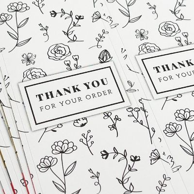 Wrapables 1.56" x 9.88" Rectangular Thank You Sealing Stickers and Package Labels (100pcs), Black & White Floral Image 3