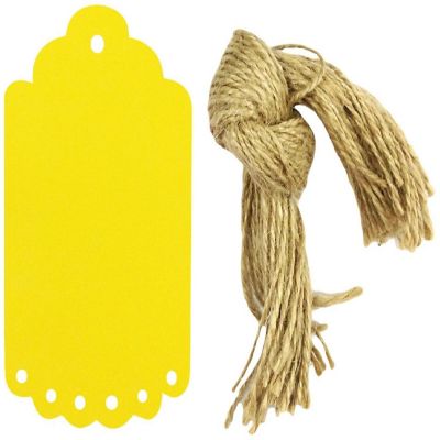 Wrapables 10 Gift Tags/Kraft Hang Tags with Free Cut Strings for Gifts, Crafts & Price Tags, Large Scalloped Edge (Yellow) Image 1