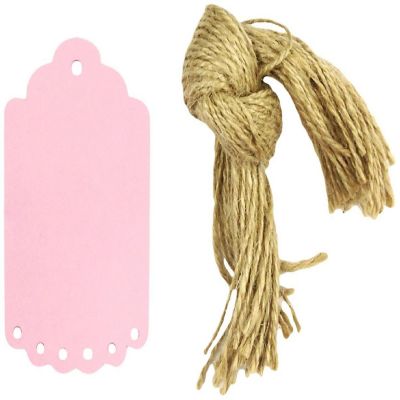 Wrapables 10 Gift Tags/Kraft Hang Tags with Free Cut Strings for Gifts, Crafts & Price Tags, Small Scalloped Edge (Pink) Image 1
