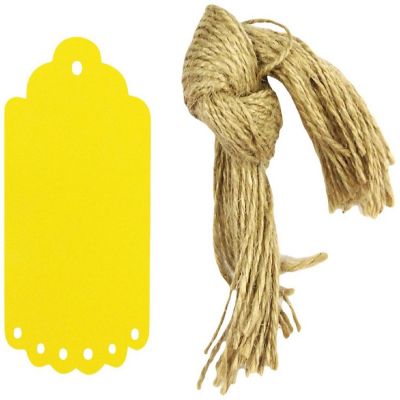 Wrapables 10 Gift Tags/Kraft Hang Tags with Free Cut Strings for Gifts, Crafts & Price Tags, Small Scalloped Edge (Yellow) Image 1