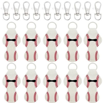 Wrapables 10 Pack Chapstick Holder Keychain, Keyring for Lip Balm Lip Gloss Lipstick with 10 Pieces Metal Keyring Clasps, Baseball/Softball Image 1