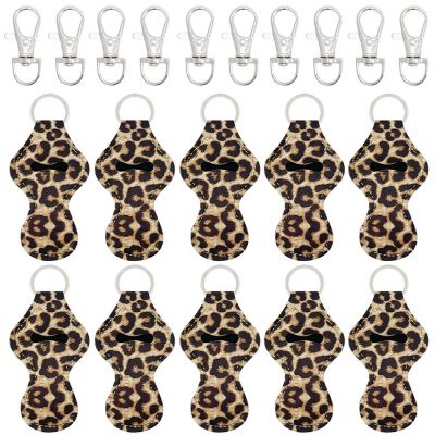 Wrapables 10 Pack Chapstick Holder Keychain, Keyring for Lip Balm Lip Gloss Lipstick with 10 Pieces Metal Keyring Clasps, Leopard Image 1