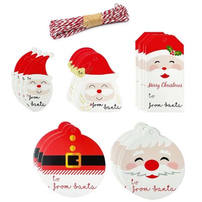 Wrapables 100pcs Decorative Santa Claus Tag Labels with Bakers Twine Image 1