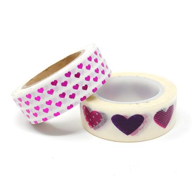 Wrapables 10M x 15mm Washi Masking Tape (Set of 2), Pink and Purple Hearts Image 1