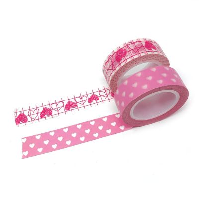 Wrapables 10M x 15mm Washi Masking Tape (Set of 2), Pink Hearts Art Image 1