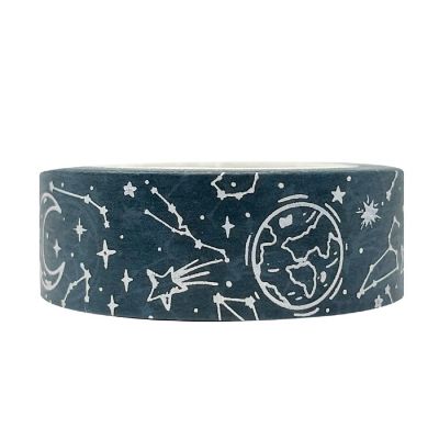 Wrapables 15mm x 10M Gold and Silver Foil Washi Masking Tape, Stars & Planets Image 1