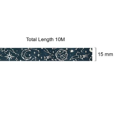 Wrapables 15mm x 10M Gold and Silver Foil Washi Masking Tape, Stars & Planets Image 3