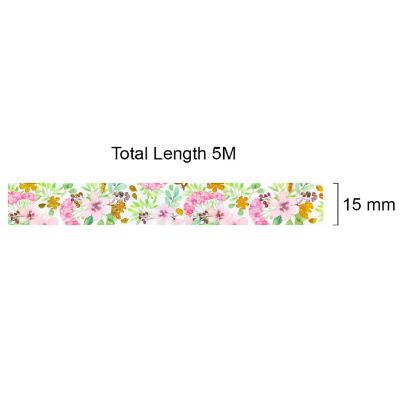 Wrapables 15mm x 5M Gold and Silver Foil Washi Masking Tape, Pink Flowers Image 3