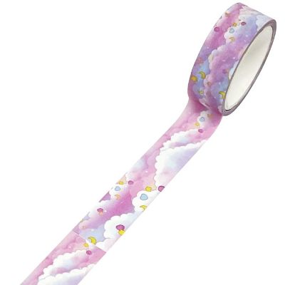 Wrapables 15mm x 5M Washi Masking Tape, Pink Clouds Image 1