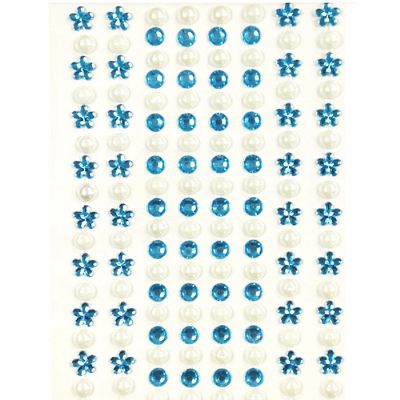 Wrapables 164 pieces Crystal Flower and Pearl Stickers Adhesive Rhinestones, Light Blue Image 1