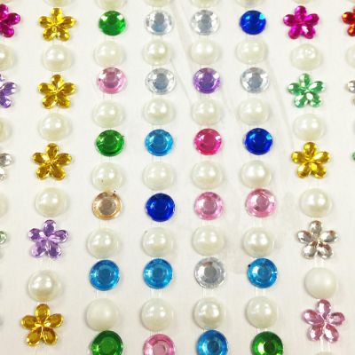 Wrapables 164 pieces Crystal Flower and Pearl Stickers Adhesive Rhinestones, Multicolor Image 1