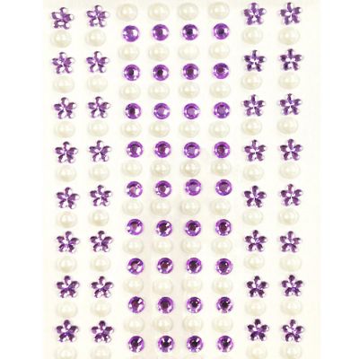 Wrapables 164 pieces Crystal Flower and Pearl Stickers Adhesive Rhinestones, Purple Image 1