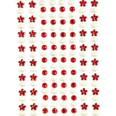 Wrapables 164 pieces Crystal Flower and Pearl Stickers Adhesive Rhinestones, Red Image 1