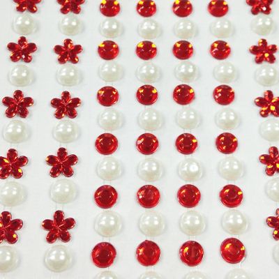 Wrapables 164 pieces Crystal Flower and Pearl Stickers Adhesive Rhinestones, Red Image 1