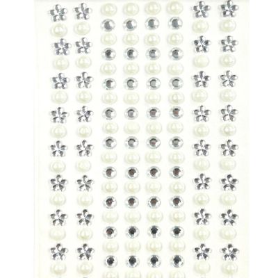 Wrapables 164 pieces Crystal Flower and Pearl Stickers Adhesive Rhinestones, Silver Image 1