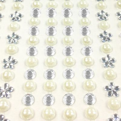 Wrapables 164 pieces Crystal Flower and Pearl Stickers Adhesive Rhinestones, Silver Image 1