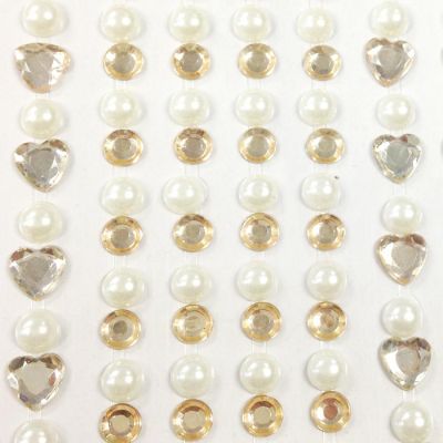 Wrapables 164 pieces Crystal Heart and Pearl Stickers Adhesive Rhinestones, Champagne Image 1
