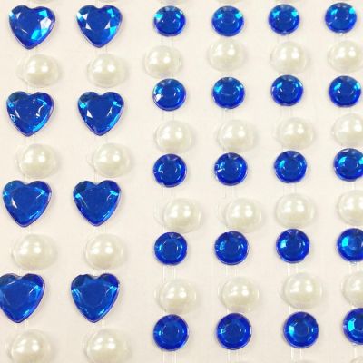 Wrapables 164 pieces Crystal Heart and Pearl Stickers Adhesive Rhinestones, Dark Blue Image 1