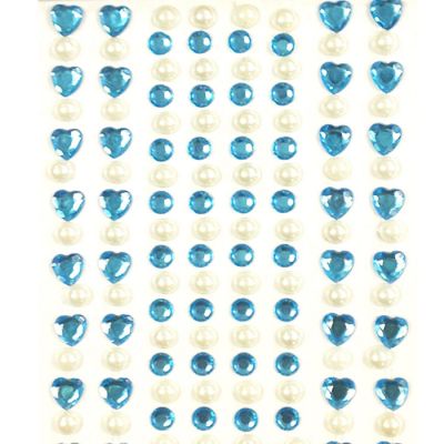 Wrapables 164 pieces Crystal Heart and Pearl Stickers Adhesive Rhinestones, Light Blue Image 1