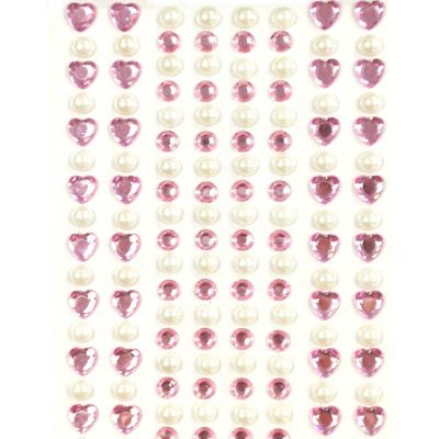 Wrapables 164 pieces Crystal Heart and Pearl Stickers Adhesive Rhinestones, Pink Image 1